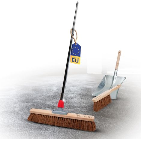 Balai Novaliv 50 cm avec manche télescopique balai en poils de matériau naturel mélange comprenant un ensemble de balais galvanisé composé d'une pelle