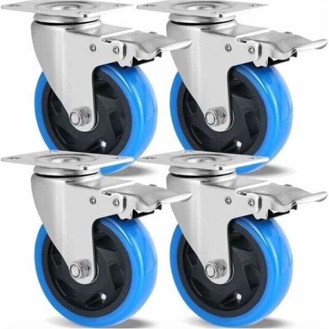 Lot de 4 Roulettes Pivotantes. Roulettes 100mm pour Meubles. Jusqu'à 600KG. Roulettes Charge Lourde avec Frein. Rotation à 360°. Roulettes Caoutchouc (1/4)