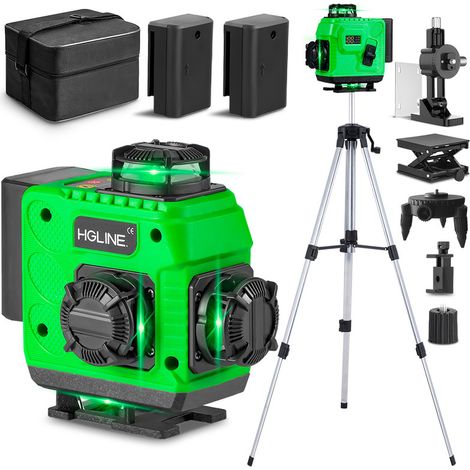Nivel Láser 4 x 360°,4D Verde 16 Líneas Autonivelante Herramienta Láser de Nivelación Cruzada,Con Nivel Trípode 150 cm - 25m - LK-802