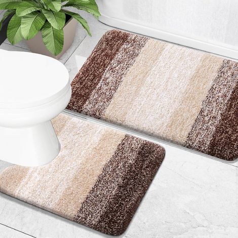 Ensemble de tapis de bain 2 pièces, microfibre douce absorbante + housse siège toilette en U, antidérapant lavable en machine, peluche poils longs (4060 + 5060 cm) (1/5)