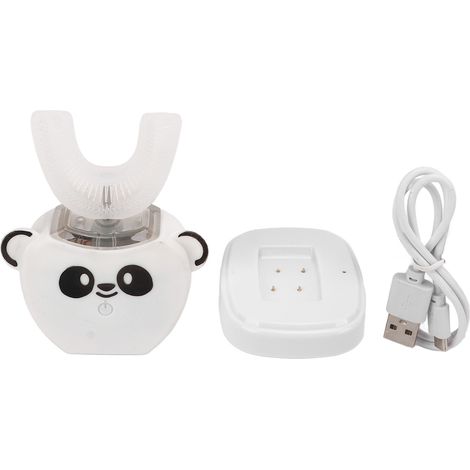 Elektrische Kinderzahnbürste in U-Form, wiederaufladbar, weiches Silikondesign, IPX7, 360°-Mundreinigung, inklusive Ladestation, Bedienungsanleitung und USB-Kabel, Weiß