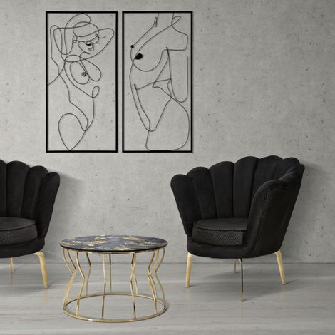 Fauteuil en tissu noir avec pieds dorés cm 83x76x78 (1/5)