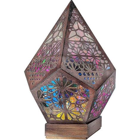 Lampe bohème en bois en forme d'étoile, guirlande lumineuse LED multicolore en forme de diamant, décoration de mariage bohème et de Noël (1/5)