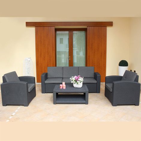 LACUS - salotto da giardino completo di cuscini intreccio in rattan sintetico (1/5)