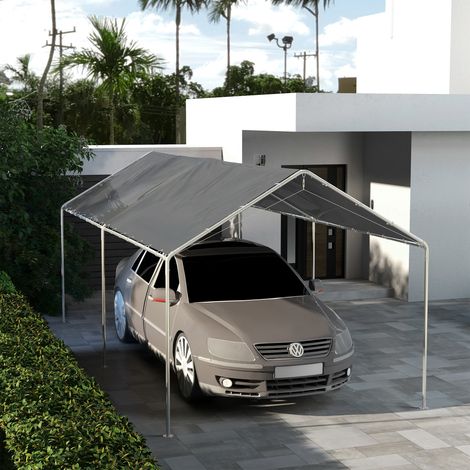 Copertura di Ricambio 6x3 m in PE Grigio Scuro Anti-UV per Carport Auto con Corde Elastiche