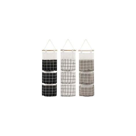 Set di 3 borse portaoggetti sospese con 3 tasche (nero/grigio/bianco), cestino organizer da parete in tessuto per camera da letto, bagno, cucina – impermeabile ed elegante - Crezuo