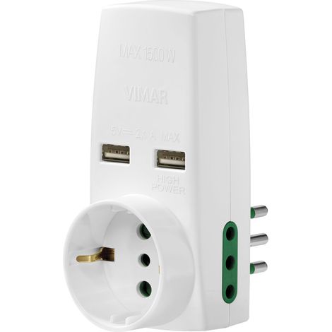 VIMAR - 0P00332.B Adattatore S11+2P11+P30+2USB bianco