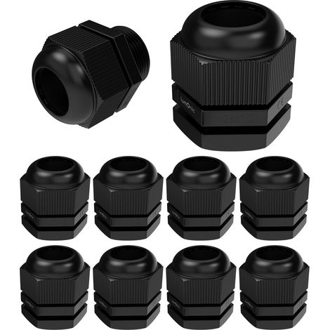 10x presse-étoupe M25 PG16 IP67 métrique d9-17mm I Passe-câble étanche en noir I Raccords, passe-tuyau M25 PG16