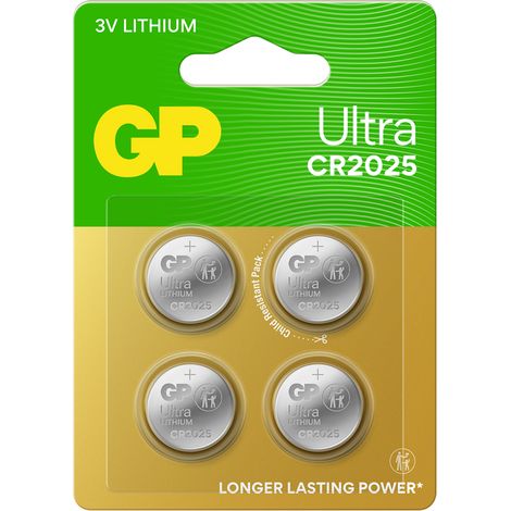 GP - Ultra Lithium Cell Battery CR2025, 3V (4-pack)