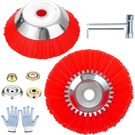 Lot de 2 Tête Brosse en Nylon pour Débroussailleuse,150mm+200 mm x 25,4 à Mauvaises Herbes,Wild Herb Brush débroussailleuse,Tete Débroussailleuse Universelle,Brosse Désherbage rouge 150mm+200 - (1/5)
