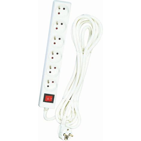 Bloc multiprise 6 prises 2P+T 3680 W – Interrupteur intégré – Câble 4m – Protection enfants – Conforme NF – DIO (1/6)