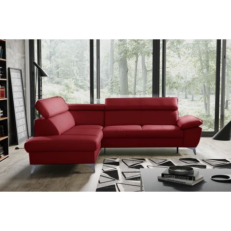 Canapé d'angle convertible en cuir italien de luxe 5/6 places WARREN II, avec coffre, rouge foncé, angle gauche (1/4)