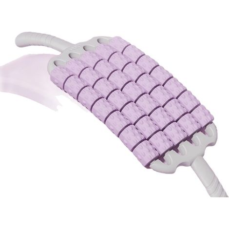 Der Massagestab verfügt über fünf Rollenreihen, ist flexibel und hat ein keulenartiges Design zur Muskelentspannung. Er ist lila. (1/4)