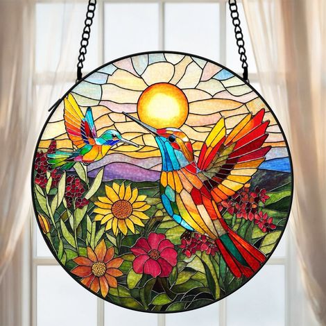 Attrape-soleil colibri vitrail 20 cm décoration suspendue fenêtre oiseau lumineux idée cadeau anniversaire (1/5)