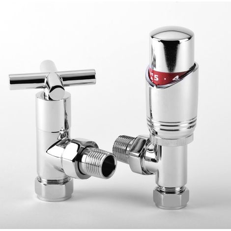 Dallas Angled TRV with Art Deco Valve with 15mm to 10mm Pipe Reducer