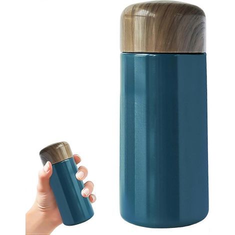 Bouteille isotherme de 150 ml pour lait, café, thé, boissons chaudes et froides, en acier inoxydable 304, format bouteille isotherme portable bleue. (1/5)