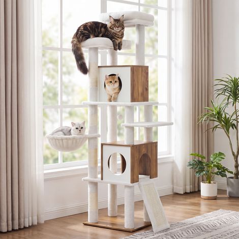 Arbre à Chat XL Moderne en Bois avec Niches et Griffoir 48 x 40 x 171 cm Marron (1/5)
