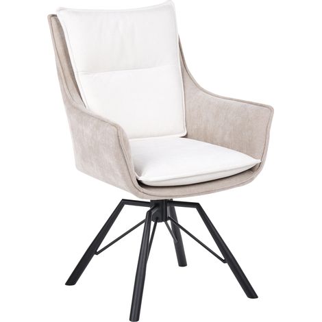 Silla moderna con asiento envolvente giratoria base de metal de chenilla beige y blanco crema Anneberg (1/5)