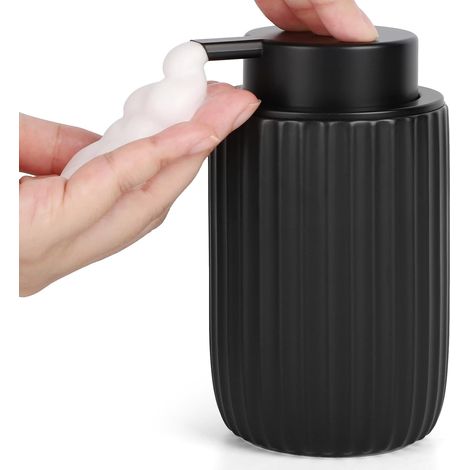 Distributeur Savon Mousse, 320ml Flacon Mousseur Vide, Distributeur Gel Douche avec Tête de Pompe, Accessoires Salle de Bain (Noir) (1/5)