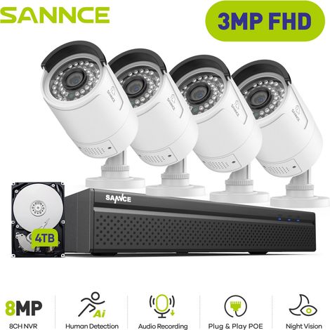 SANNCE PoE Überwachungskamera Set,8CH NVR mit 3MP 4 IP Kamera,Nachtsicht Sicherheits Videoüberwachungssystem,4TB (1/5)