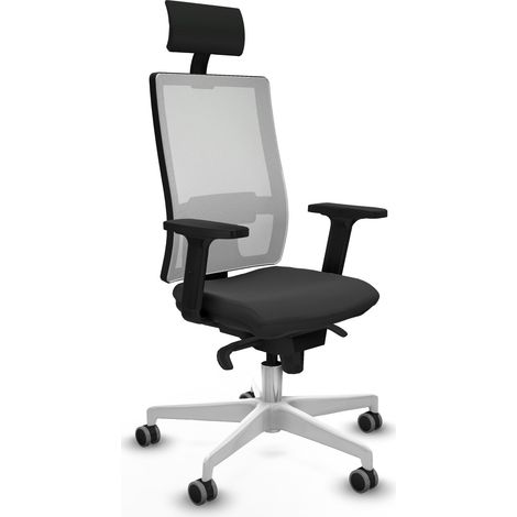 Horna sincro malla blanca similpiel gris oscuro brazos 2D base blanca cabecero fijo ruedas 65mm engomadas (1/5)