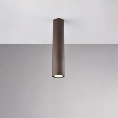 Plafoniera in ferro laccato nero GU10 con decorazione effetto ruggine 1 luce H.30 - Ø8