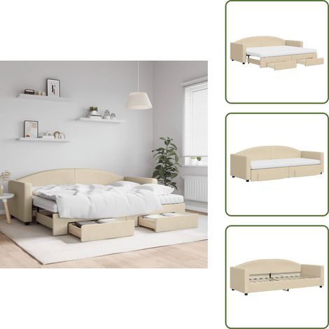 Cama doble - vidaXL Sofá cama nido con cajones tela color crema 80x200 cm - Almacenamiento