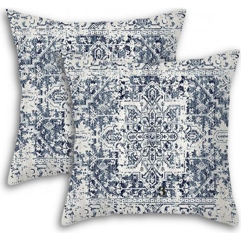 Bohemianische Kissenbezüge 45x45 cm (2er-Set), blau, Leinen, für Sofa, Bett oder Sessel.