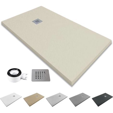 Plato de Ducha de Resina Extraplano Antideslizante  Incluye Válvula de Desagüe y Rejilla  Color Beige  110x70 cm