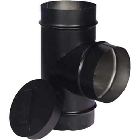 Raccordo a T con tappo di pulizia per tubo di stufa a parete singola, nero, diametro 15,2 cm