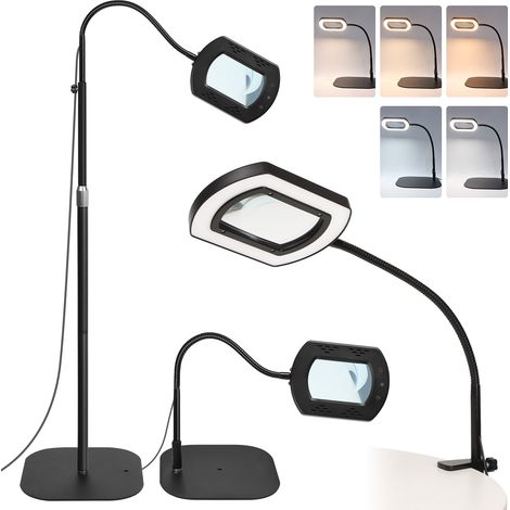 Lampe Loupe LED 10X, Avec Support de sol réglable en hauteur et clips, en 5 Couleurs et 5 Luminosites Reglables (1/5)