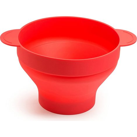 Mikrowellen-Popcorn-Schüssel – Zusammenfaltbarer Silikonbehälter mit Deckel, ölfrei – BPA-frei, spülmaschinenfest, schwarz – Wiederverwendbarer Popcorn-Maker für gesunde Snacks (rot)