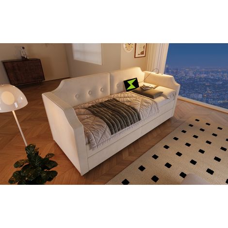 Sofá cama 90x200 cm de terciopelo beige con 2 cajones, ahorra espacio, sin colchón – MEUBLIV (1/5)