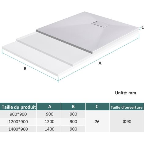 EMKE Receveur de douche, receveur de douche plat antidérapant SMC receveur de douche coupé sur mesure  90x90cm Blanc