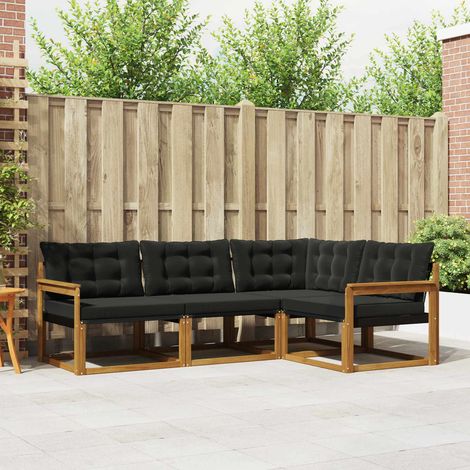 vidaXL Outdoor Sofa Set with Cushion 4 pcs Natural and Black