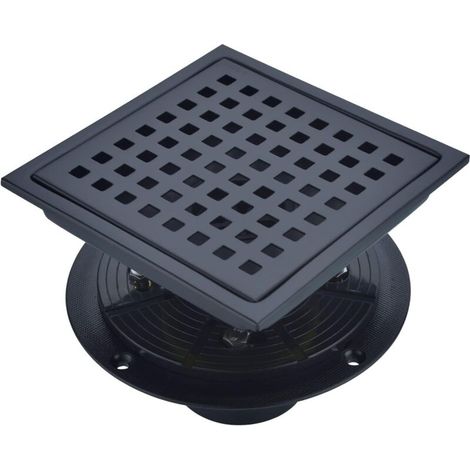 BEBUSINGOTO 6" (150 mm) quadratischer Duschablauf, Edelstahl 304, mit Ablaufflansch-Set, Mattschwarz