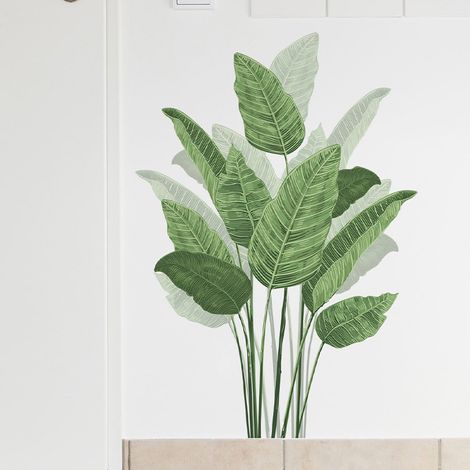 Stickers Muraux Plante 60x35cm Tropicale Autocollants, Verte Sticker Mural Feuilles de Plantes Vertes Amovible Stickers, pour Salon Chambre Bureau Canapé Fond TV Décoration Murale (1/5)