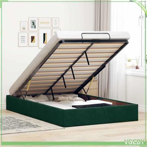 Cadre de lit ottoman - Modèle 3310958 - Velours vert foncé - Rangement sous le lit - 120x200 cm (1/5)