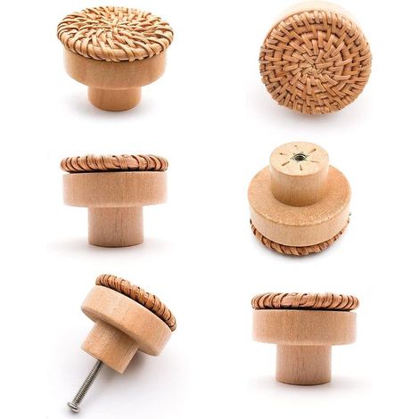 6 pièces Poignée meuble bois Poignée tiroir en bois Boutons de meuble -convient pour armoires de cuisine, poignées de porte, tiroirs et salon 40 x 30 mm (1/5)