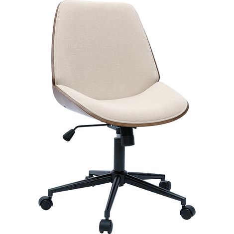 Bürostuhl mit Rollen aus Holz und strukturiertem Samteffekt in Beige DOUGLAS (1/5)