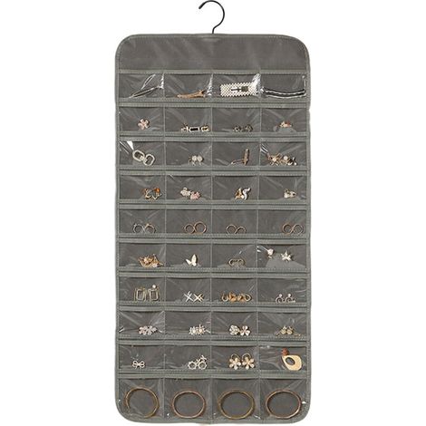 Bardusch - Roulette de rangement suspendue pour bijoux avec crochets métalliques, support double face pour boucles d'oreilles, colliers et bagues, à fixer dans un placard, au mur ou sur une porte. (1/5)