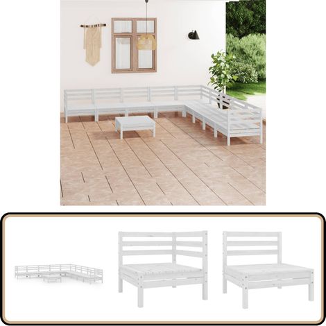 Salon de jardin 10 pcs Bois de pin massif Blanc - Salon De Jardin - Ensemble De Salon De Jardin - Fauteuil De Jardin - Table Basse - Bois De Pin