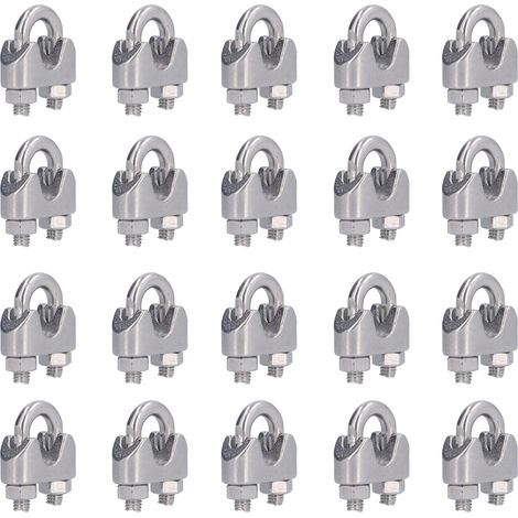 Lot de 20 pinces à câble en acier inoxydable M6 (6mm), serre-câble rigging, collier de fixation, connecteur de câble métallique pour haubanage. (1/5)