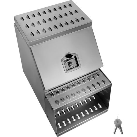 Mophorn Caja de herramientas de aluminio resistente con escalón, 457x695x645 mm, diseño con montaje lateral, cerradura de seguridad, manija en forma de T y llaves incluidas, ideal para semirremolques (1/5)