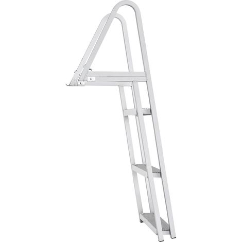 Échelle de pont amovible 3 marches, capacité 350 lbs, aluminium robuste, marches antidérapantes de 10 cm, installation facile pour bateau, lac, piscine. (1/5)