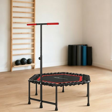 Trampoline de fitness 114 cm, cordes élastiques, poignée réglable 3 positions, trampoline d'exercice silencieux, rouge (1/5)