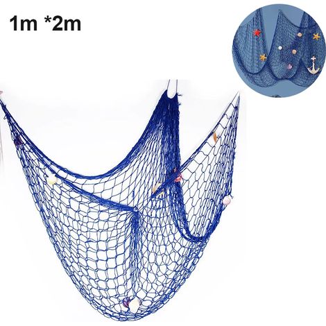 Filet de pêche décoratif méditerranéen avec coquillages 1x2 m, mur de fête en coton (1/5)