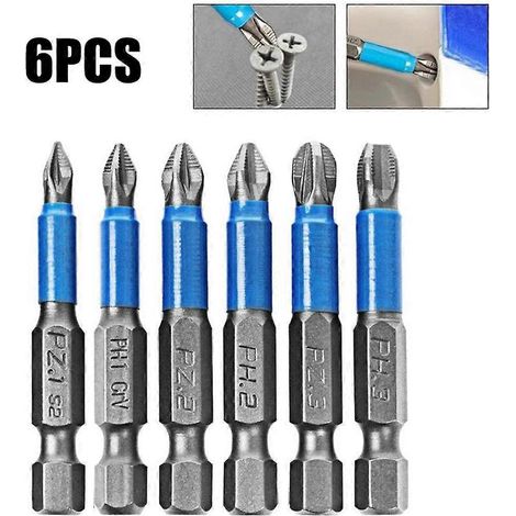 Jeu de 6 tournevis magnétiques antidérapants 50 mm 1/4" à tête hexagonale Phillips/croix pour embouts de tournevis PH1/PH2/PH3/PZ1/PZ2/PZ3 (1/5)