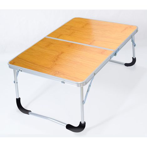 Folding camping table with metal frame, wooden top and safety lock, bamboo effect, 62 x 42 x 28 cm (1/5)