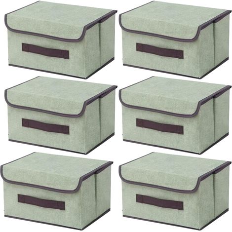 6 Boîte de Rangement avec Couvercle,Sac de Rangement,Pliable Rangement Tissu pliable avec Couvercle, Panier de Rangement,Coffre à Jouets pour Jouets,Vêtements (Vert, 26×19×16 cm)